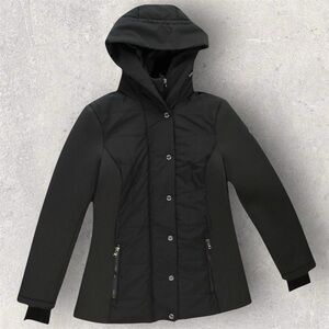 Michael Kors Black Hooded Quilted Puffer Double Layer Women Winter Jacket Size M